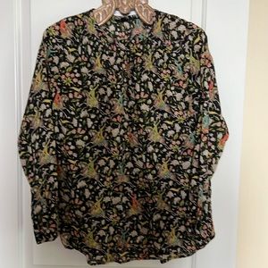J Crew hunting scene popover blouse
